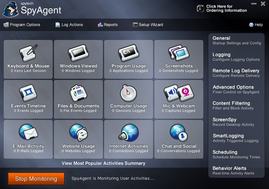 SpyAgent menu interface